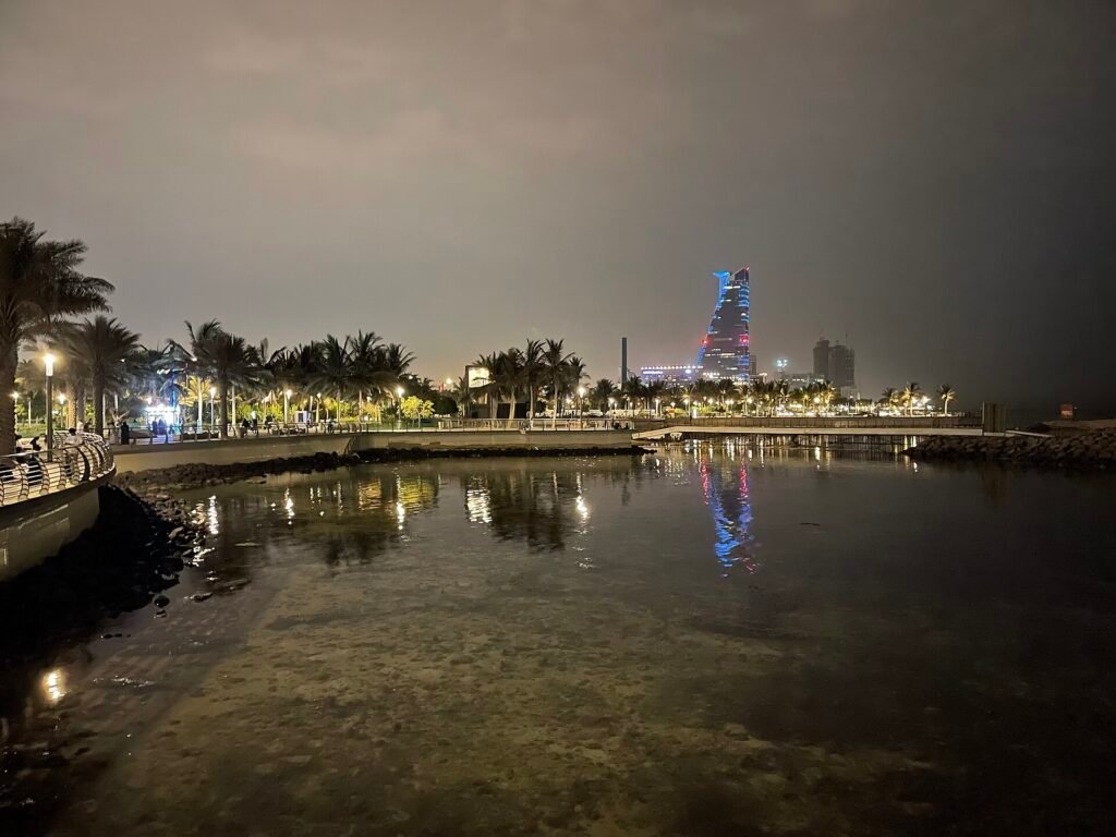 Jeddah Corniche waterfront at night