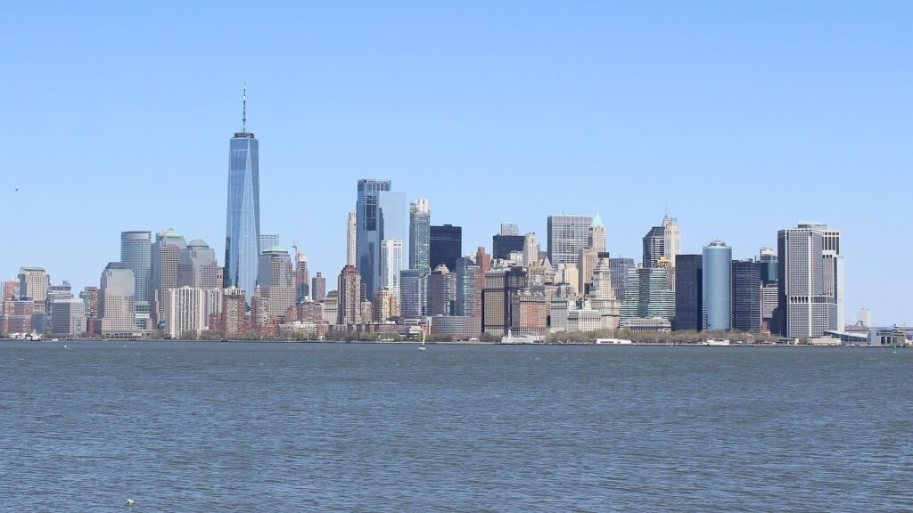 Lower Manhattan skyline seen from Liberty Island